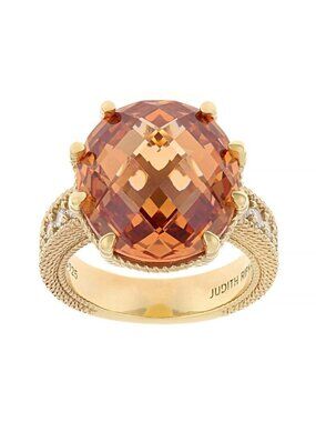 Judith Ripka Ring 14K Gold Plated 925 Sterling Silver Dark Champagne CZ Size 9
